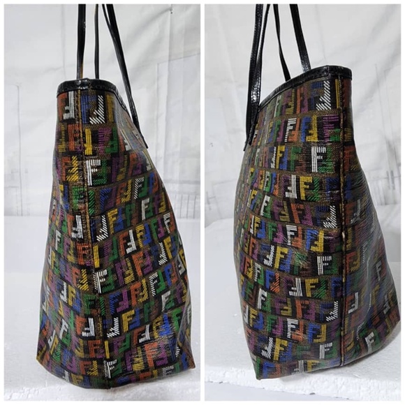 Authentic Fendi Multicolored Zucca Coated Canvas Large Roll Tote Bag - Picture 9 of 15